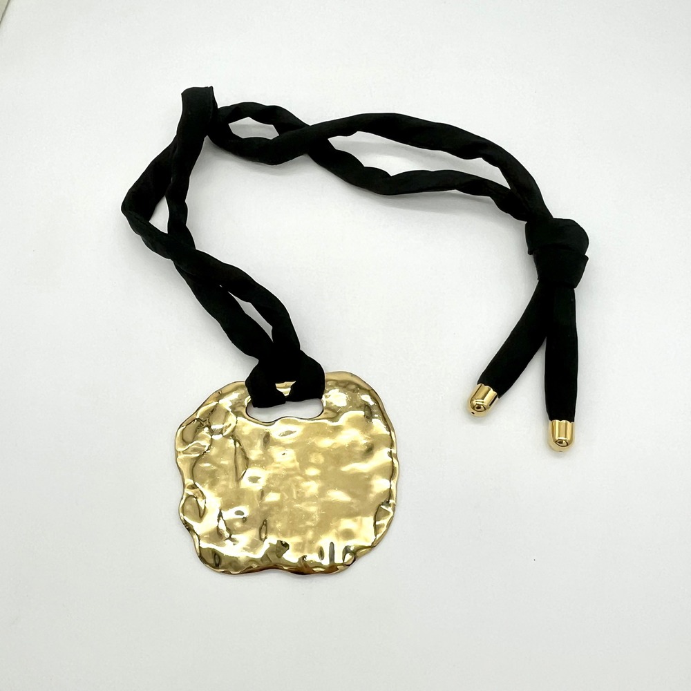 80s Huge Pauline Trigere Haute Couture Gold Tone‎ Silk Tie Statement Necklace - Picture 3 of 7